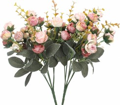 Pink, 2 Pcs., Duovlo 7 Branch 21 Heads Artificial Flowers Bouquet Mini Rose - £35.25 GBP