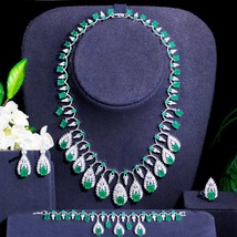 Expensive Looking Matte Green Cubic Zirconia 4Pcs Waterdrop Pendant Necklace Ear - £93.70 GBP