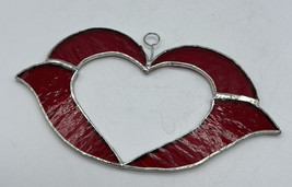 Suncatcher/Stained Glass Handmade Elongated Red Heart Empty Center 3 x 6... - £11.95 GBP