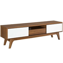 59&quot; Mid Century Modern LED LCD DLP HD Walnut &amp; White Media TV Stand Credenza - £146.11 GBP