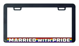 Married with pride Gay Lesbian pride rainbow LGBTQ license plate frame - £6.22 GBP
