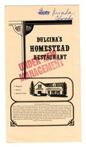 Dulcina&#39;s Homestead Restaurant Menu W 64th Ave Arvada Colorado  - £14.19 GBP