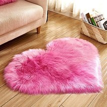 Vanillachocolate Heart Shaped Soft Faux Sheepskin Fur Area Rugs For Home, Pink - £28.30 GBP
