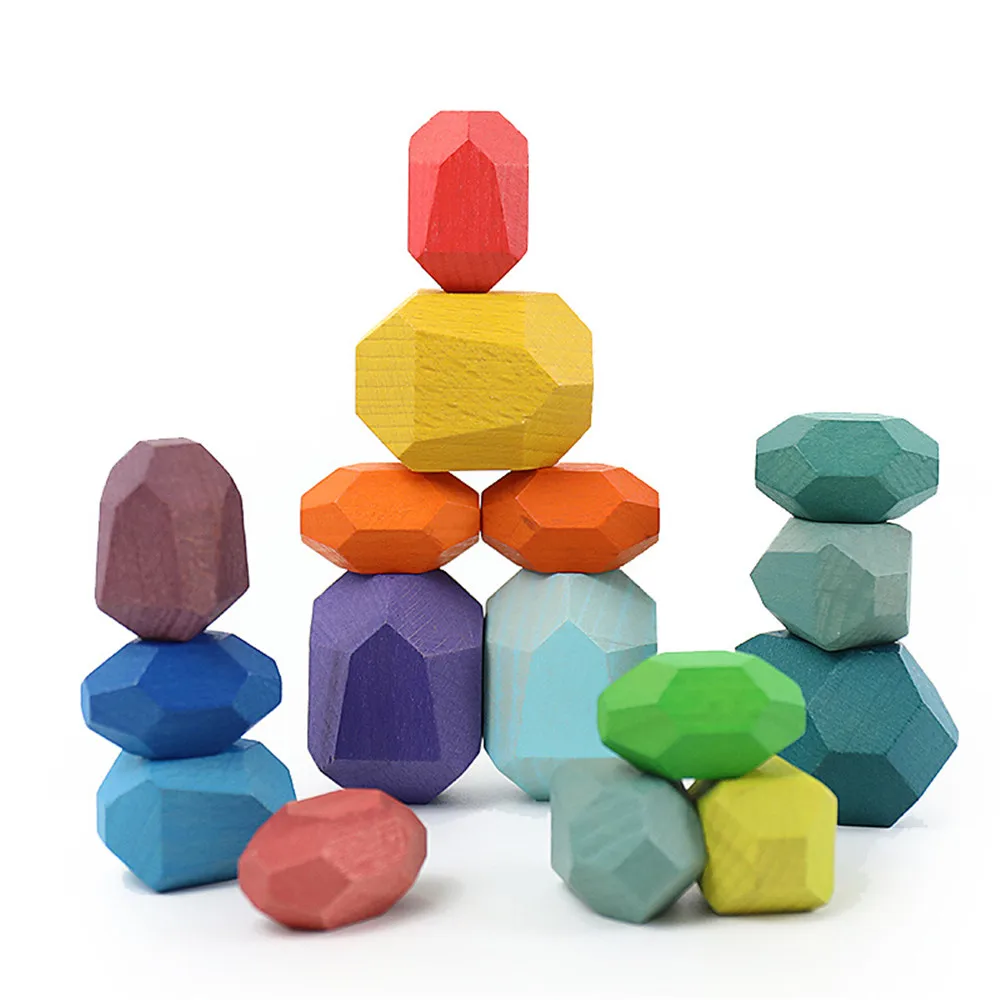 Wooden Colorful Balancing Stone Stacking Building Block Educational Toy Creative - £10.50 GBP+