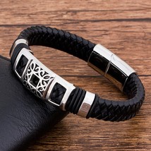 Couples Fashion Charm Rope Wholesale  Black Genuine Leather Bracelet Men Jewelry - £10.67 GBP