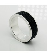 Size 11 Tiffany &amp; Co Midnight Black Coin Edge Titanium and Silver Ring - $475.00