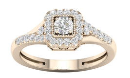 10K Yellow Gold 1/3 ct TDW Diamond Halo Engagement Ring - £321.47 GBP
