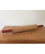 Vintage Wooden Manual Dough Rolling Pin Red Handles Baking Farmhouse Dec... - $24.99