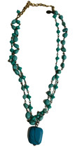 Vintage KAARI MENG NYC Double Strand Faux turquoise Beaded Chocker Necklace - $17.41