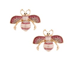 Pink Rhinestone White Epoxy Striping Bee Stud Gold Over Women Fashion Earrings - £35.90 GBP
