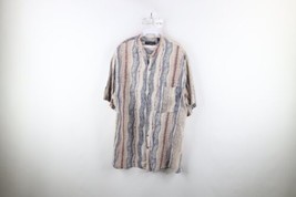 Vtg 90s Streetwear Mens Small Baggy Fit Silk Rainbow Band Collar Button Shirt - $49.45