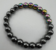 Bracelet Smokey Black Beds Part Iridescent Colored Stretch 6&quot; Wrist or Less - £6.00 GBP