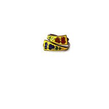 Vintage Signed Sterling Handmade Colorful Enamel Floral Bypass Wrap Ring size 5 - £30.27 GBP