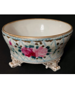 Antique Nippon Style Hand Painted Roses Beaded Gold Gilt Footed Ferner Bowl - $1,251.39 MXN