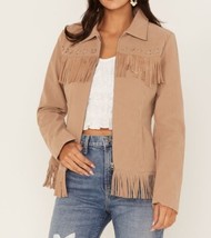 NWD Fornia Women&#39;s Fringe Faux Leather Fringe Zip Jacket Beige Size L - £26.06 GBP