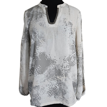 Gray Beaded Neckline Long Sleeve Blouse Size Large - £19.46 GBP
