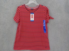 Nautica Wome Ns 100% Cotton Shirt Sz L Melonberry Stripes Red Navy Tie Sleeve Nwt - £10.43 GBP