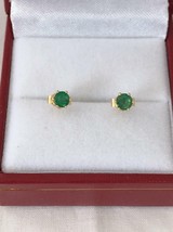 0.30Ct Simulated Emerald Solitaire Stud Earrings 14K Yellow Gold Plated Silver - £78.15 GBP