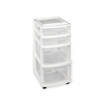 Plastic 4 Drawer Medium Cart, White Frame With Clear Drawers, Casters, S... - $92.99
