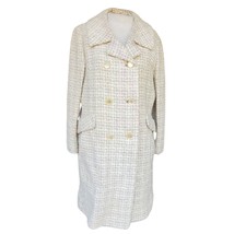 Vintage 70s Cream Tweed Dress Coat Size Large - £51.32 GBP