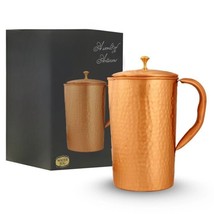Pure Copper Jug Hammered Design Lacquer Coated Pitcher Serving Water - 1... - £31.69 GBP