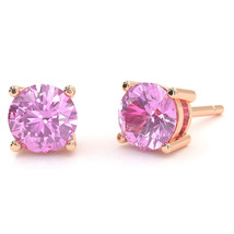 Lab-Created Pink Sapphire 5mm Round Stud Earrings in 14k Rose Gold - £159.07 GBP