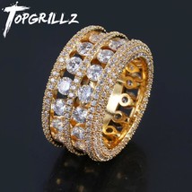 Topgrillz hip hop ring brass gold silver color iced out micro pave cz 2 row bigger thumb200