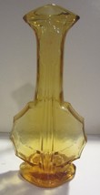 Vintage Amber Banjo Shaped Art Glass Vase - $21.52
