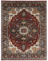 Buy Hand-Knotted Wool Red / Navy Traditional Classic Heriz Serapi Rug Online - £776.60 GBP