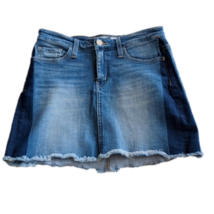 Flying Monkey Distressed Fray Two Tone A Line Blue Denim Jean Mini Skirt... - £18.01 GBP
