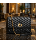 NEW Tory Burch Kira Chevron Black Leather/Rolled Brass Crossbody/Shoulde... - $598.00