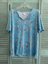 BonWorth Women&#39;s Blouse Shirt ~ Sz M ~ Short Sleeve ~ Blue ~ Floral - £12.77 GBP