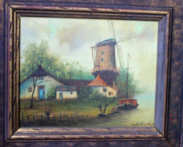 VTG Original Oil On Canvas Seaside Windmill Landscape Painting Signed Fr... - $232.47