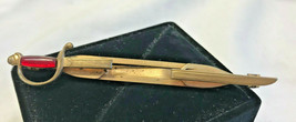 Vtg Anson Tie Bar Red Jeweled Sword Tie Clasp Jewelry Gift Gold Tone - £23.94 GBP