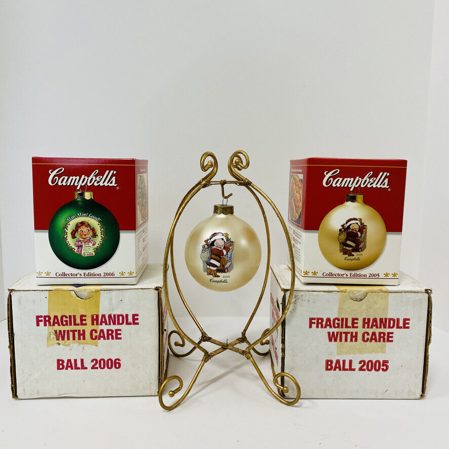 Primary image for Campbell's Soup Lot of 2 Collectors Edition Christmas Ornaments Boxes 2005 2006