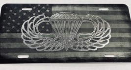Laser US Flag &amp; Diamond Etched Army Airborne Wings Car Tag Front License Plate - £16.47 GBP