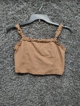 LA Hearts Crop Top Women Small Brown Cropped Side Zip 100% Cotton Sleeve... - $11.27