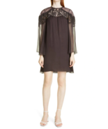 REBECCA TAYLOR Women&#39;s Long Sleeve Lace Yoke Silk Chiffon Dress In Peat ... - $81.45 CAD