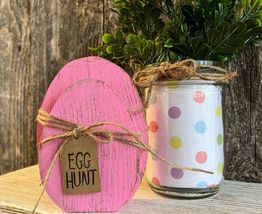 2 Pcs Pink Egg Tiered Tray Rustic Wood With Egg Hunt Tag #MNHS - £12.50 GBP