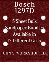 Bosch 1297D - 1/4 Sheet - 17 Grits - No-Slip - 5 Sandpaper Bulk Bundles - $4.99