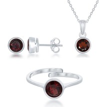 &quot;January Birthstone&quot; Sterling Silver Garnet Set - £118.89 GBP