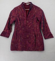 WOMENS FULLY LINED ORIENTAL DRESS JACKET LONG SZ 3XL BURGUNDY EMBROIDERE... - £47.84 GBP