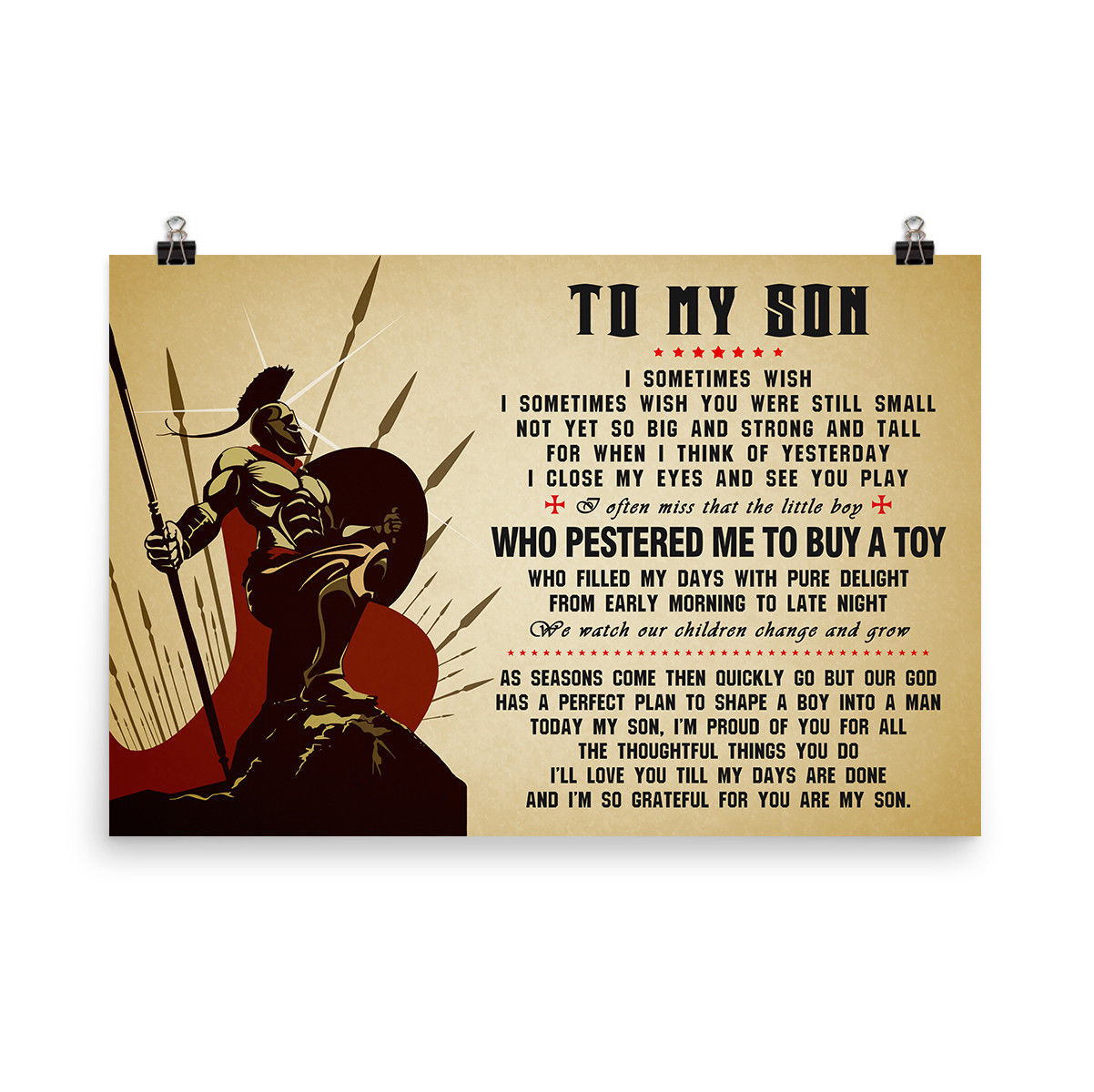 Poster Gift for Son Spartan Warrior Poster Inspiration Quotes Poster for Son