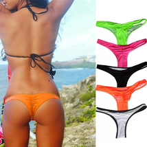 Thong Swim Trunks Sexy Bikini Thong Bottom Pleated Swimming Briefs Women Underwe - £10.14 GBP+