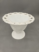 White Milk Glass Pedestal Bowl Planter Vase; Vintage, scalloped edges - £14.46 GBP