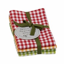 Dishcloth Set of 4  Design Imports Checked Red Green Lime Yellow Cotton ... - £13.37 GBP