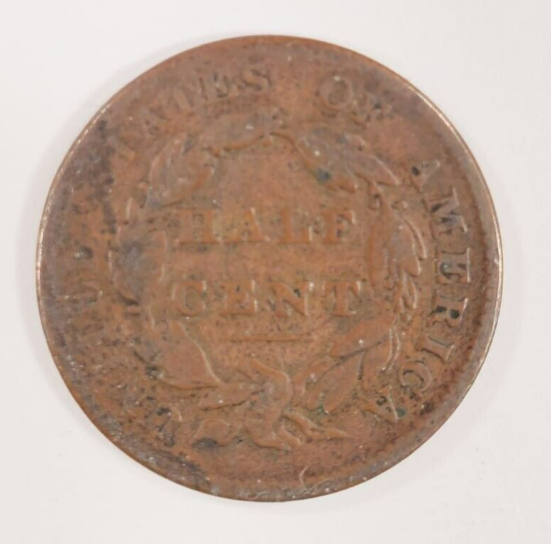 1828 Half Cent in About Good Condition, Good in Wear, Reverse Porosity Item image 2
