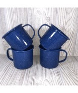 4 Blue Metal Tin Enamel Mugs Cups White Speckles Camping Backpacking Coffee - €13,71 EUR