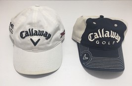 Callaway (Lot Of 2) Golf Hats Blk /WHT &amp; NAVY/TAN Hex Black TOUR100% Cotton - £26.08 GBP