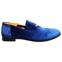 Velvet Bee Queen Embroidered Cuban Loafers Mens EU 48 Blue Almond Toe Sl... - $39.29